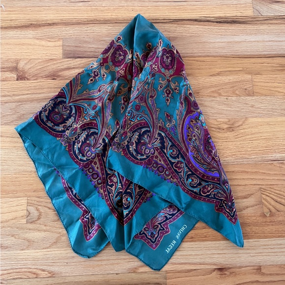 Multicolored dark green silk scarf - Picture 1 of 9